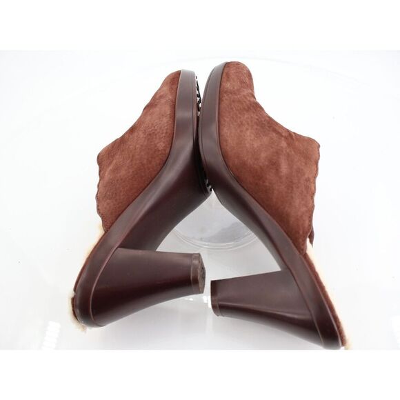 UGG Mules Women's Size 7 Brown Suede Shearling Lined Slip On Heels Clogs - Picture 7 of 12